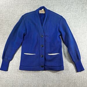 Vintage Jack Frost Utah Woolen Mills Wool Cardigan Sweater Blue Salt Lake City